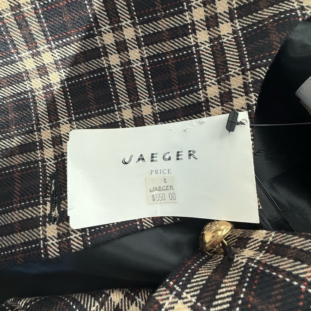 Jaeger Wool Silk Plaid Jacket Blazer Brown Tan UK Made in Great Britain - Picture 11 of 15